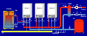 Схема каскадного подключения котлов к в системе отопления и ГВС